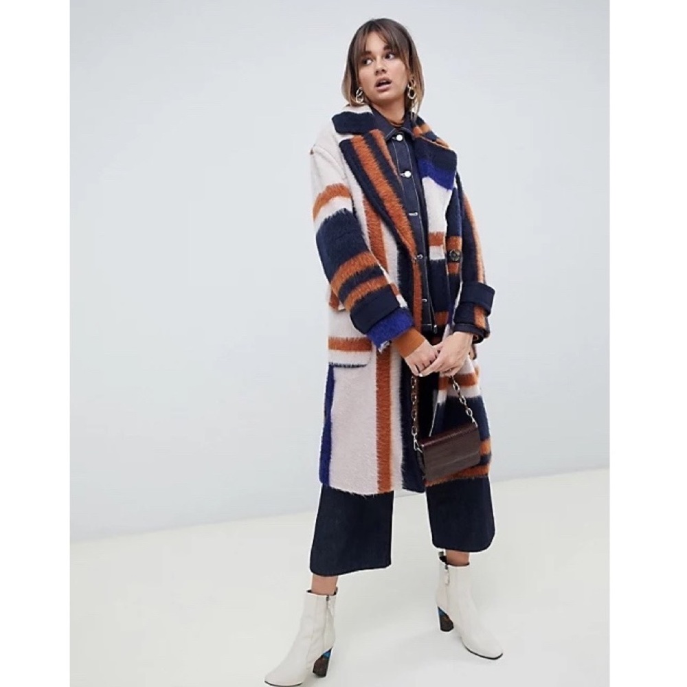 ASOS Design Brushed Checked Color-Block Coat